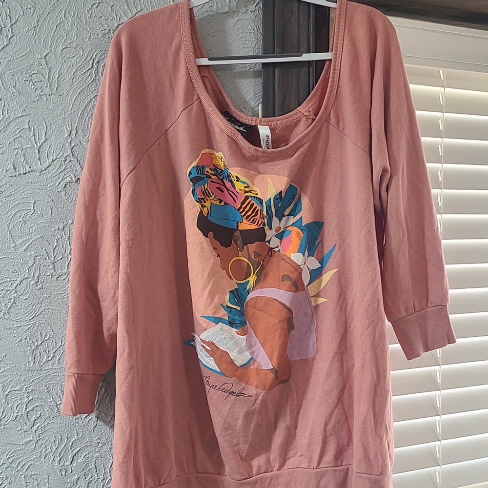 #TorridStrong Off-Shoulder Sweatshirt - French Terry Maya Angelou Rose Pink - Picture 7 of 16
